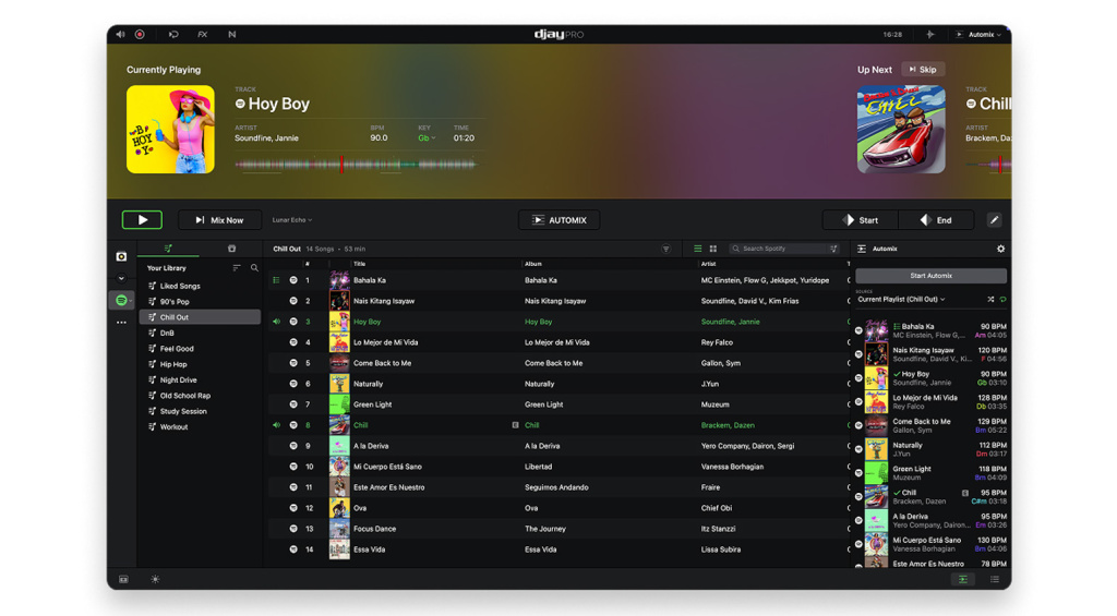 Die Automix-Funktion in djay funktioniert auch mit den Tracks aus Spotify