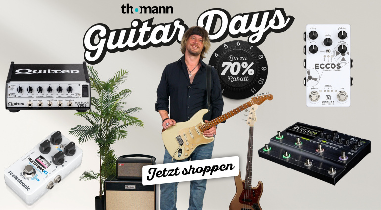 Die Thomann-Guitar Days 2025 sind gestartet und richtig heiß gelaufen. Hier könnt ihr super attraktive Schnäppchen machen und bis zu 60% einsparen!