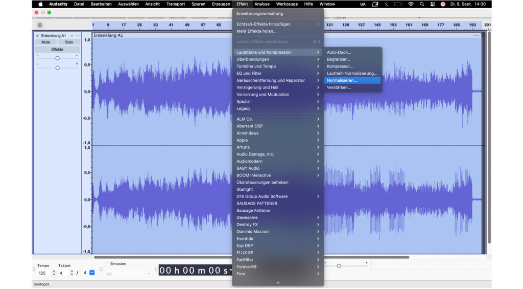 In dem kostenlosen Audio-Editor Audacity lässt sich mit der Funktion "Normalisieren" die Lautstärke der Aufnahme ändern