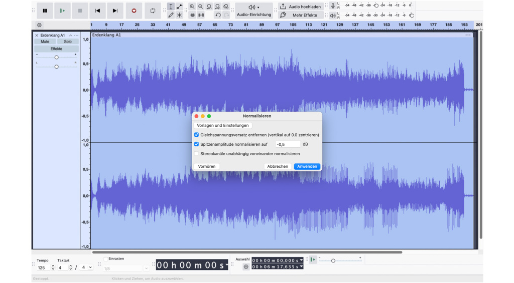 Die Normalisierungs-Funktion in Audacity bietet zudem die Option, den sogenannten DC-Offset zu korrigieren