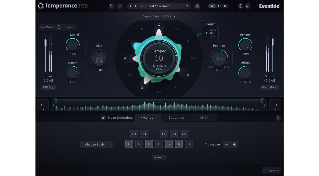 Eventide Temperance Pro erzeugt musikalische Hallräume, die du tonal kontrollieren kannst