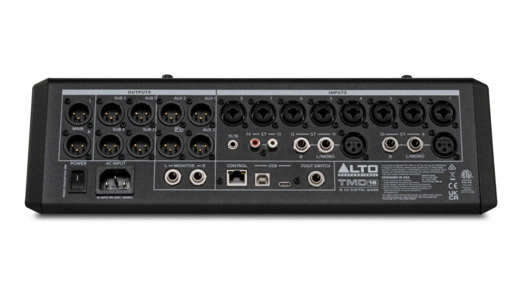 Die Rückseite des Alto TMD16 Mixers