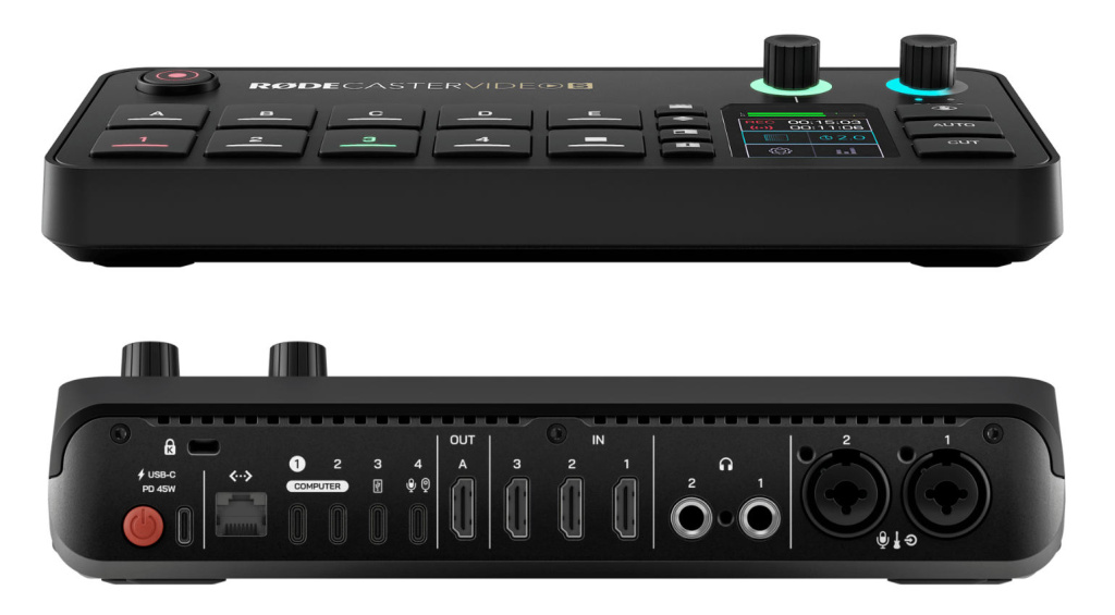 Vorder und Rückseite der Video- und Audio-Produktionskonsole