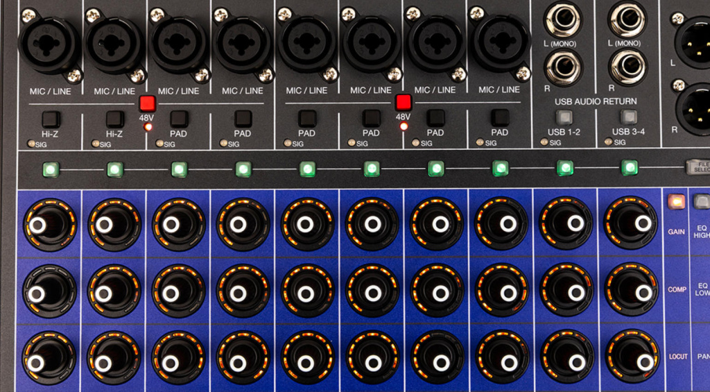 Pro Kanal stehen flexibel zusweisbare Drehregler bereit