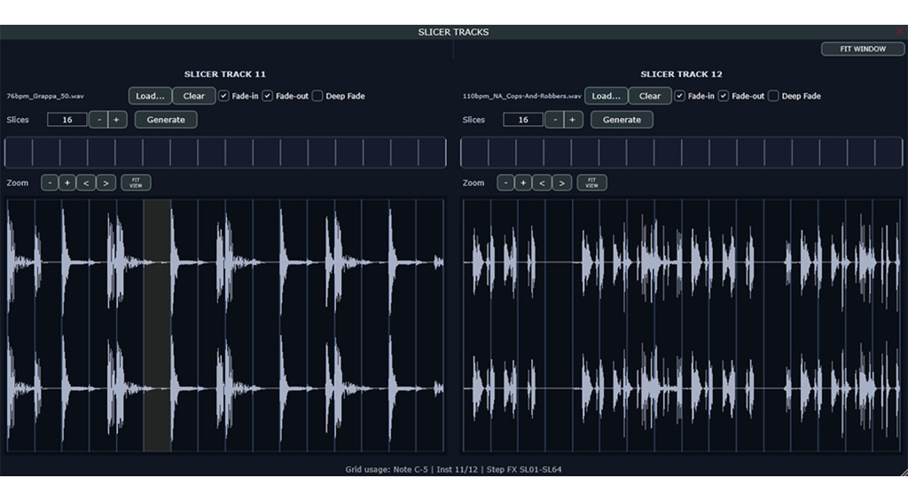 TRX-12 bietet zwei Slicer-Tracks mit jeweils bis zu 64 Sample-Slices