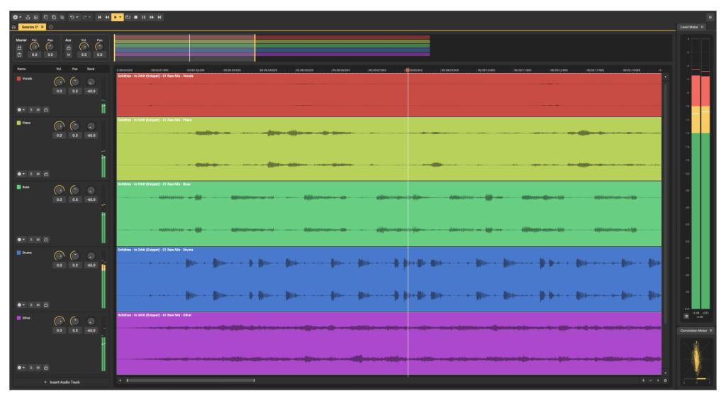 Multitrack-Bearbeitung in dem Audioeditor