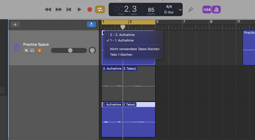 Take-Ordner in GarageBand