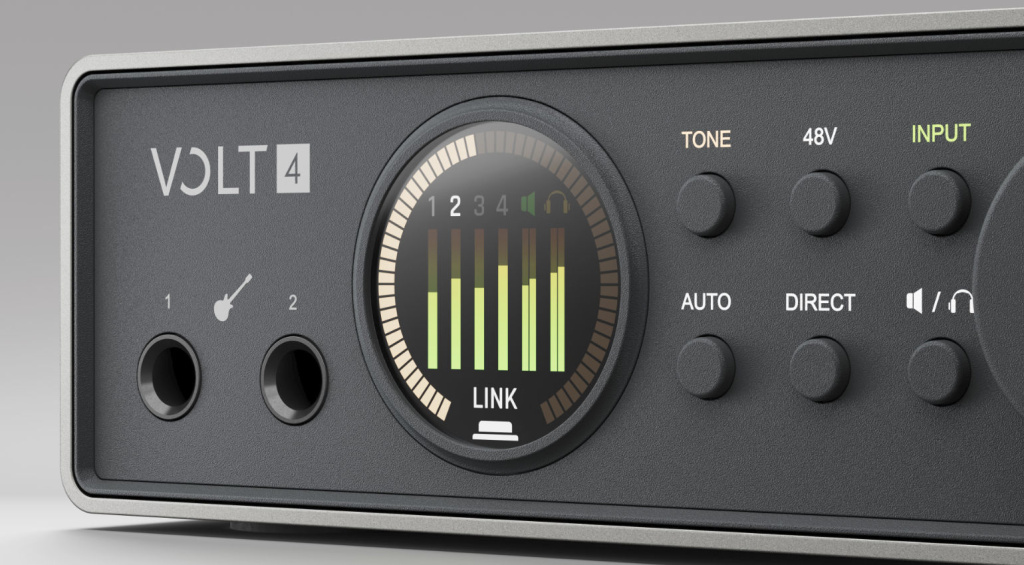 Die Smart-Meter-Anzeige am Universal Audio Volt 4 Gen 2